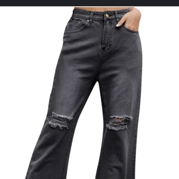 AFRM High Waist Black Wide Leg Distressed Relaxed Jeans Women's Size 27 - Picture 1 of 7